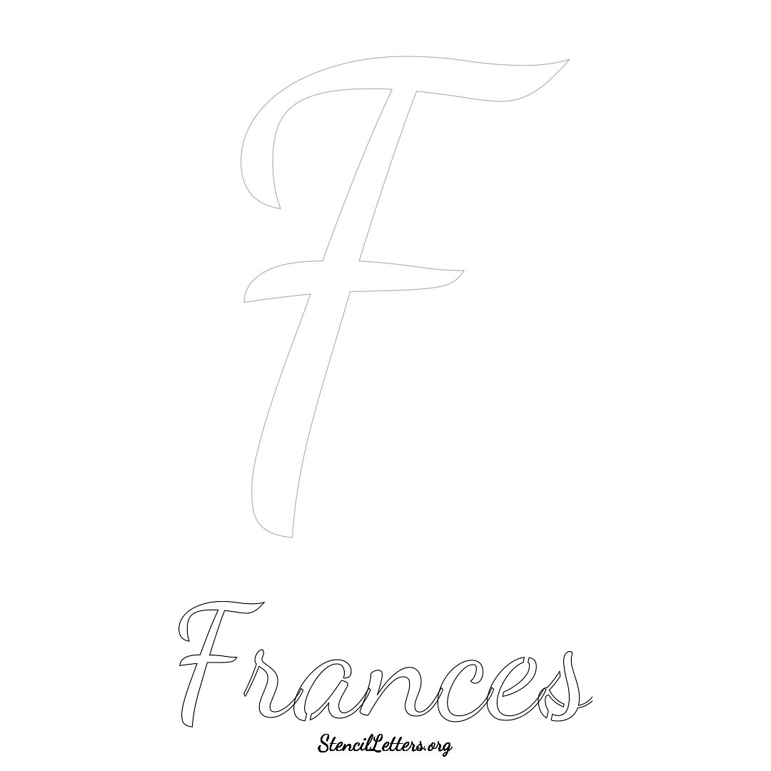 Frances printable name initial stencil in Cursive Script Lettering