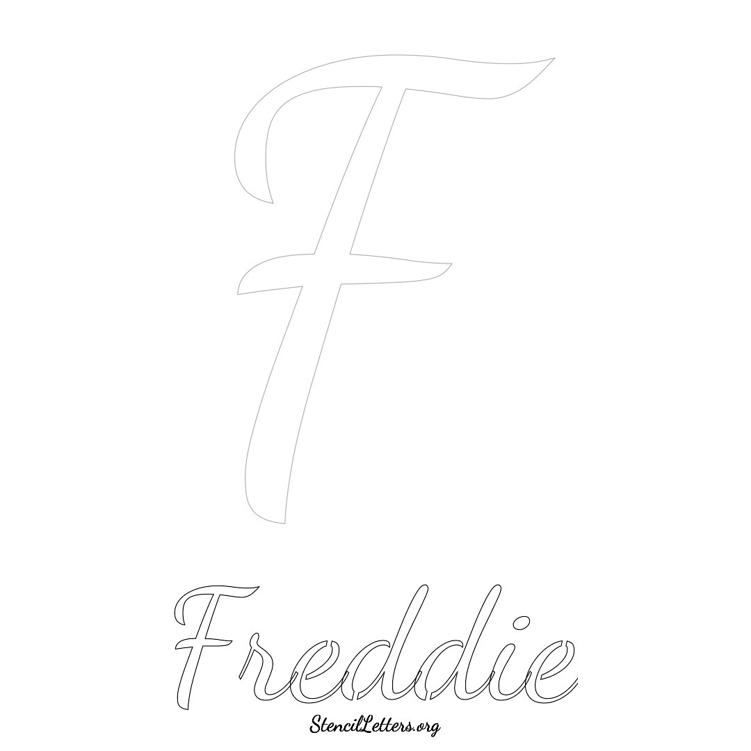 Freddie printable name initial stencil in Cursive Script Lettering