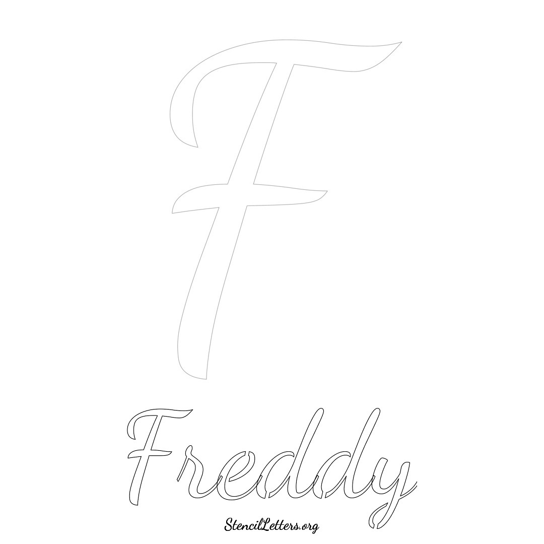 Freddy printable name initial stencil in Cursive Script Lettering