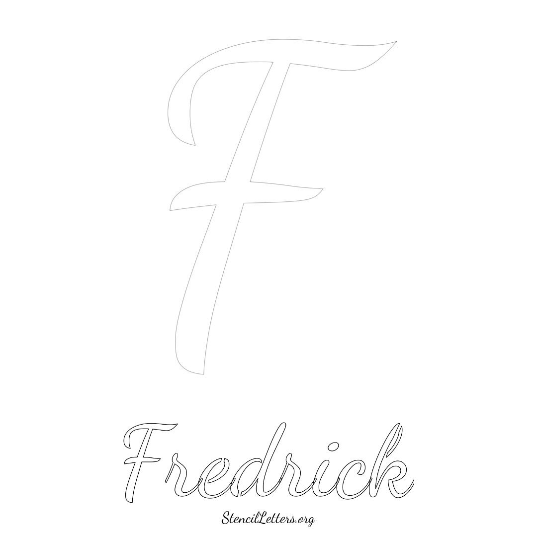 Fredrick printable name initial stencil in Cursive Script Lettering