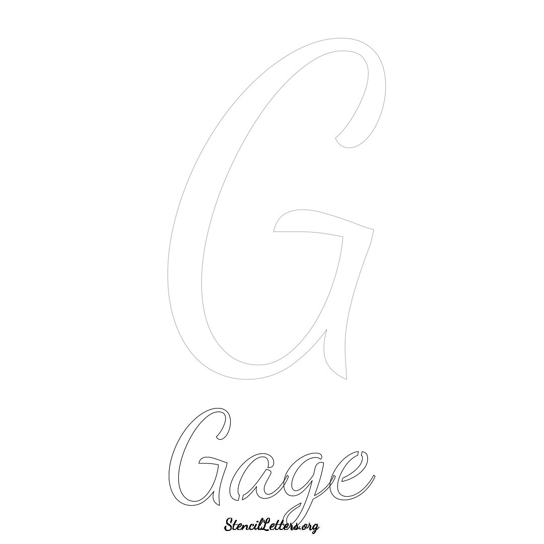 Gage printable name initial stencil in Cursive Script Lettering