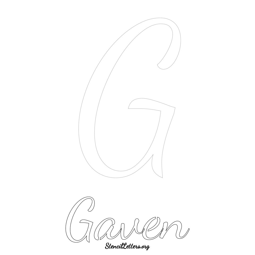 Gaven printable name initial stencil in Cursive Script Lettering