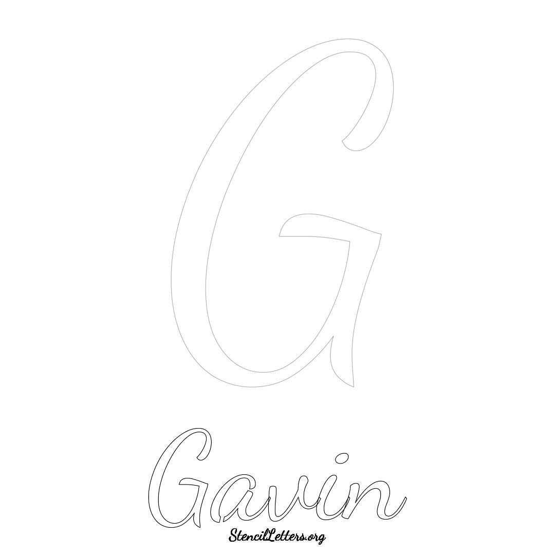 Gavin printable name initial stencil in Cursive Script Lettering