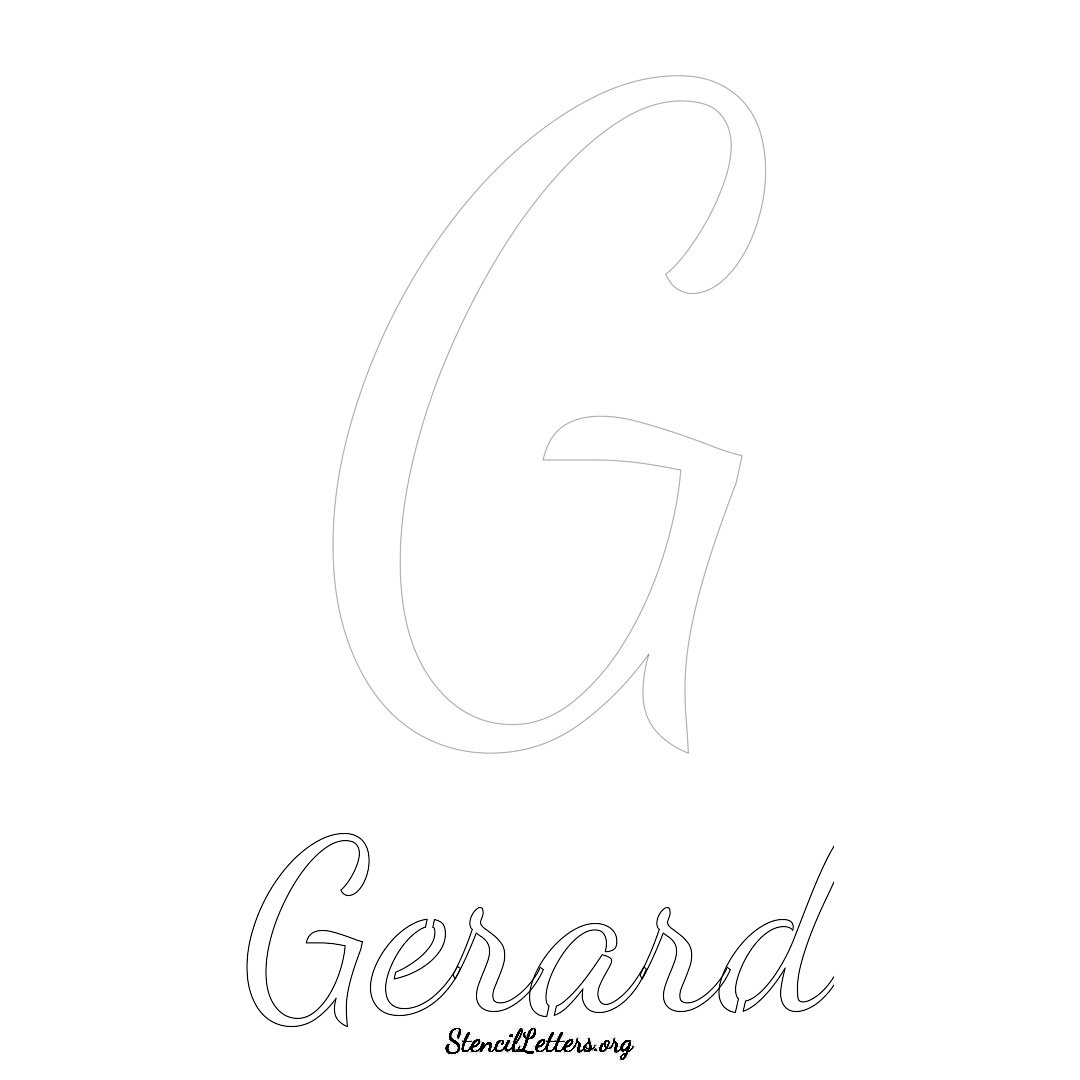 Gerard printable name initial stencil in Cursive Script Lettering