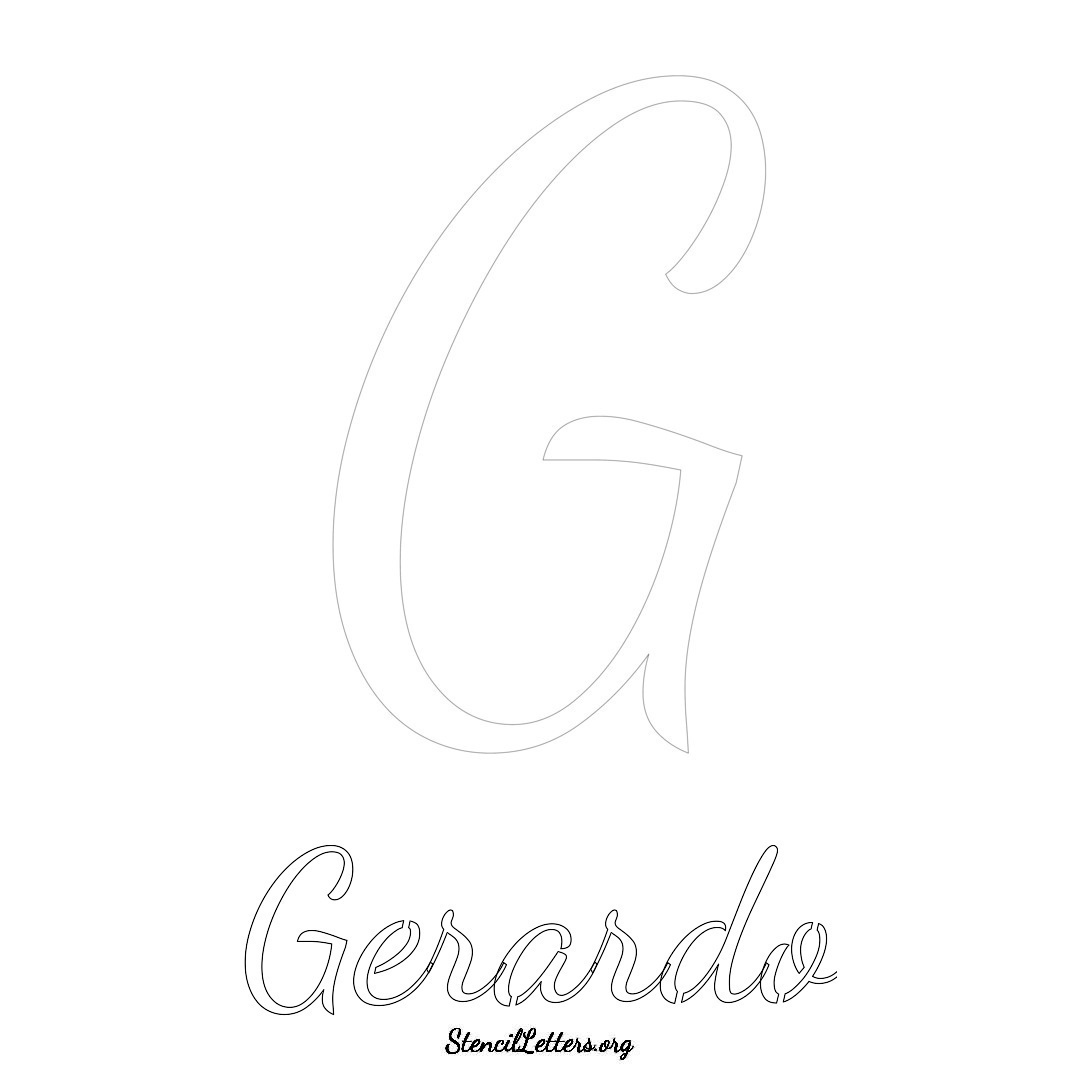Gerardo printable name initial stencil in Cursive Script Lettering