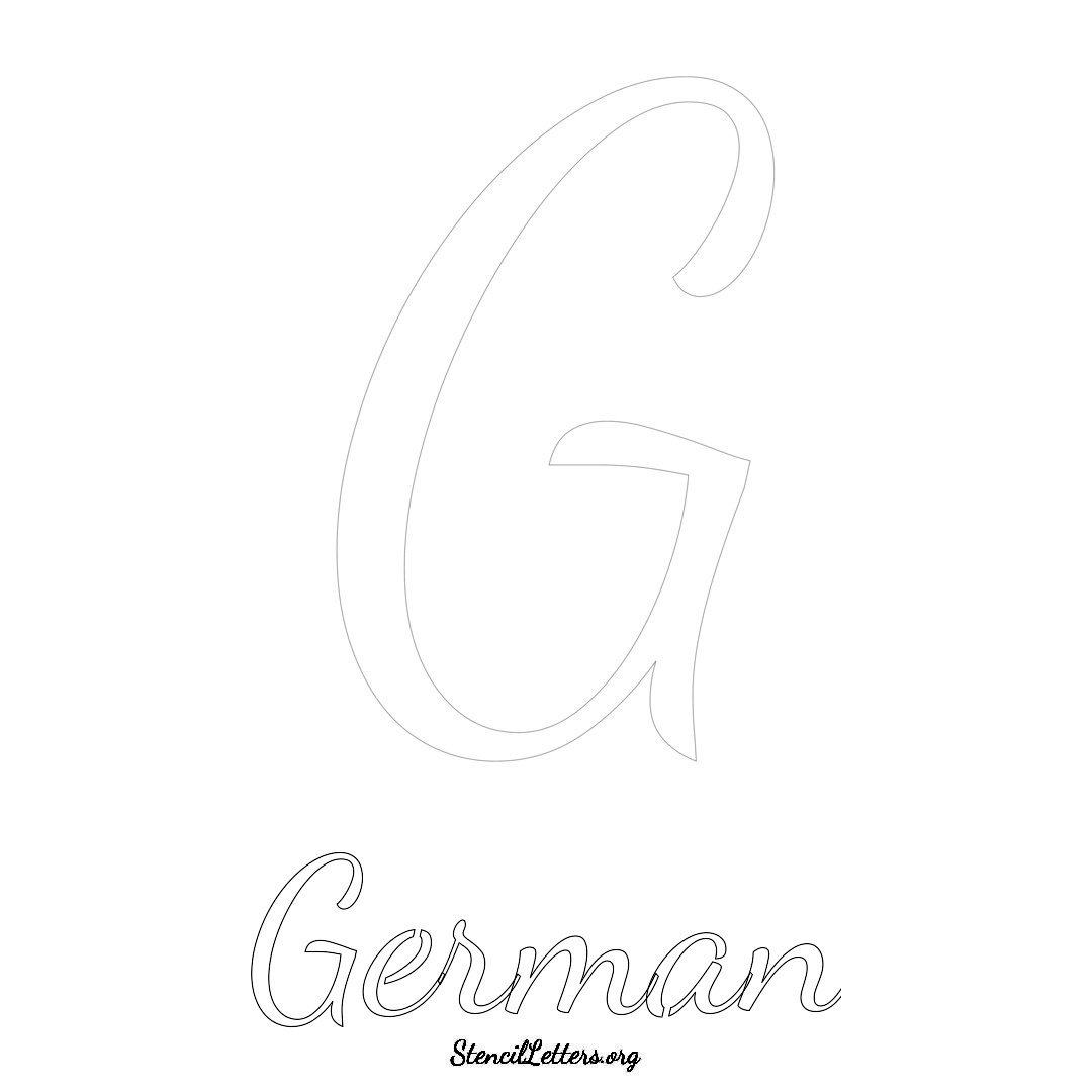 German printable name initial stencil in Cursive Script Lettering