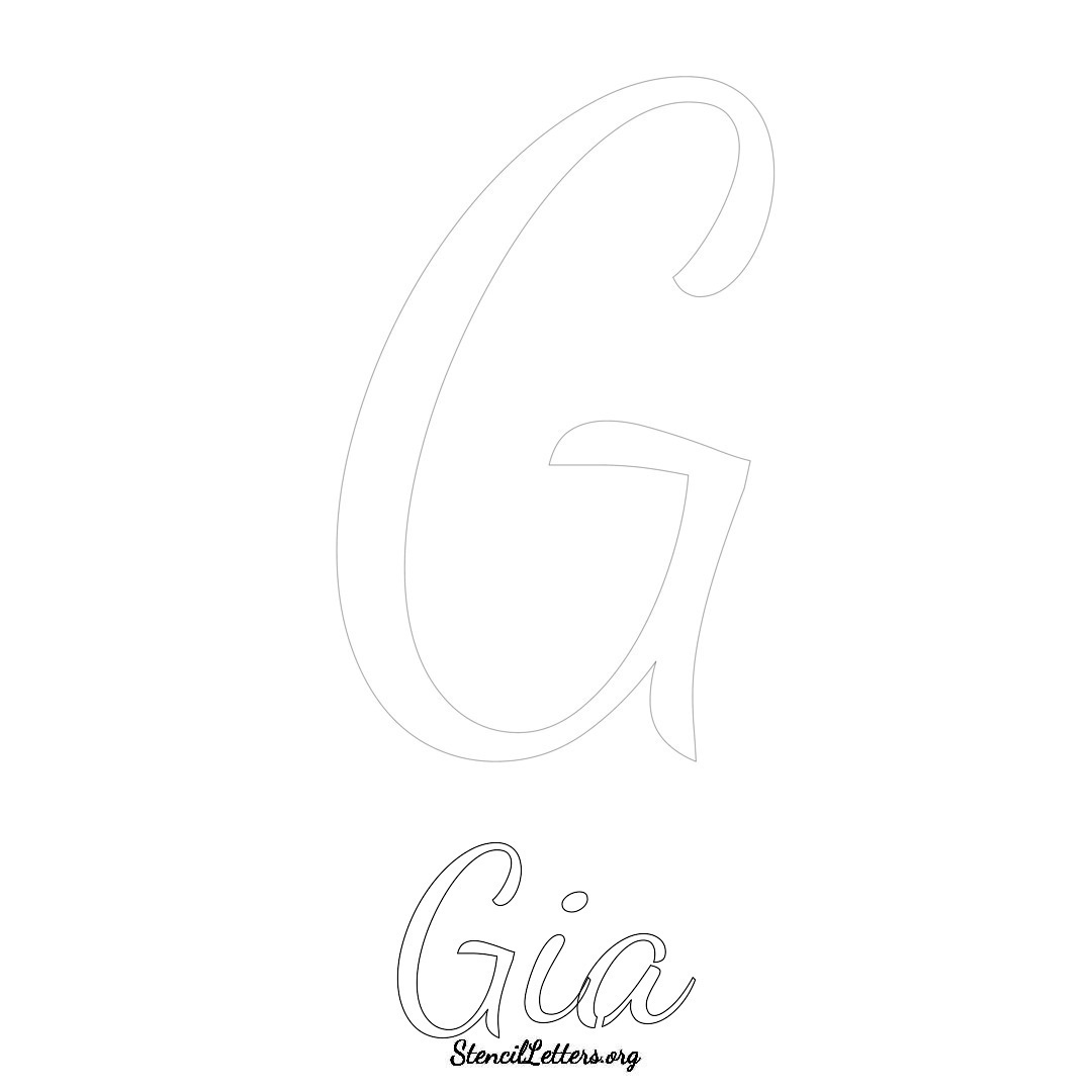 Gia printable name initial stencil in Cursive Script Lettering