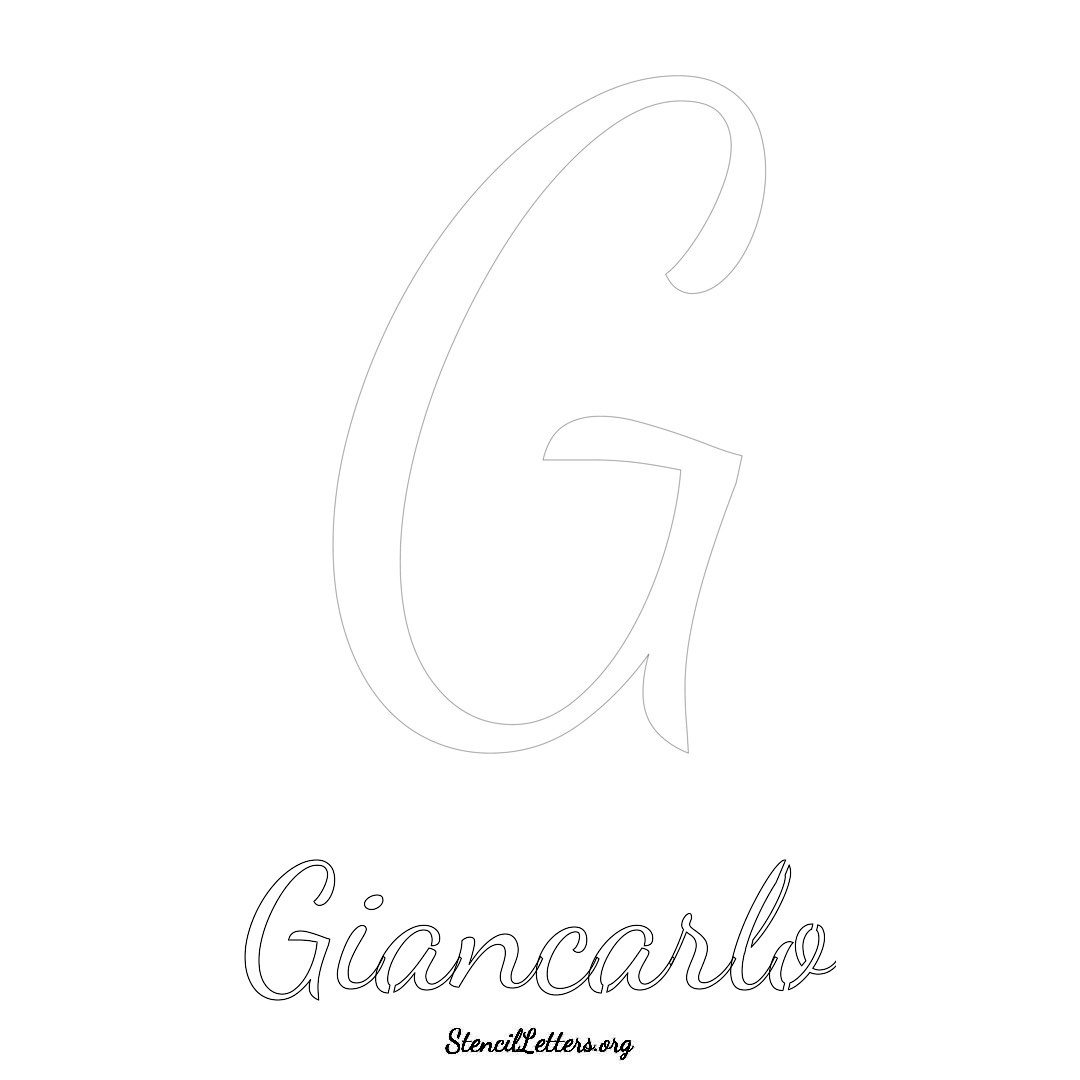 Giancarlo printable name initial stencil in Cursive Script Lettering