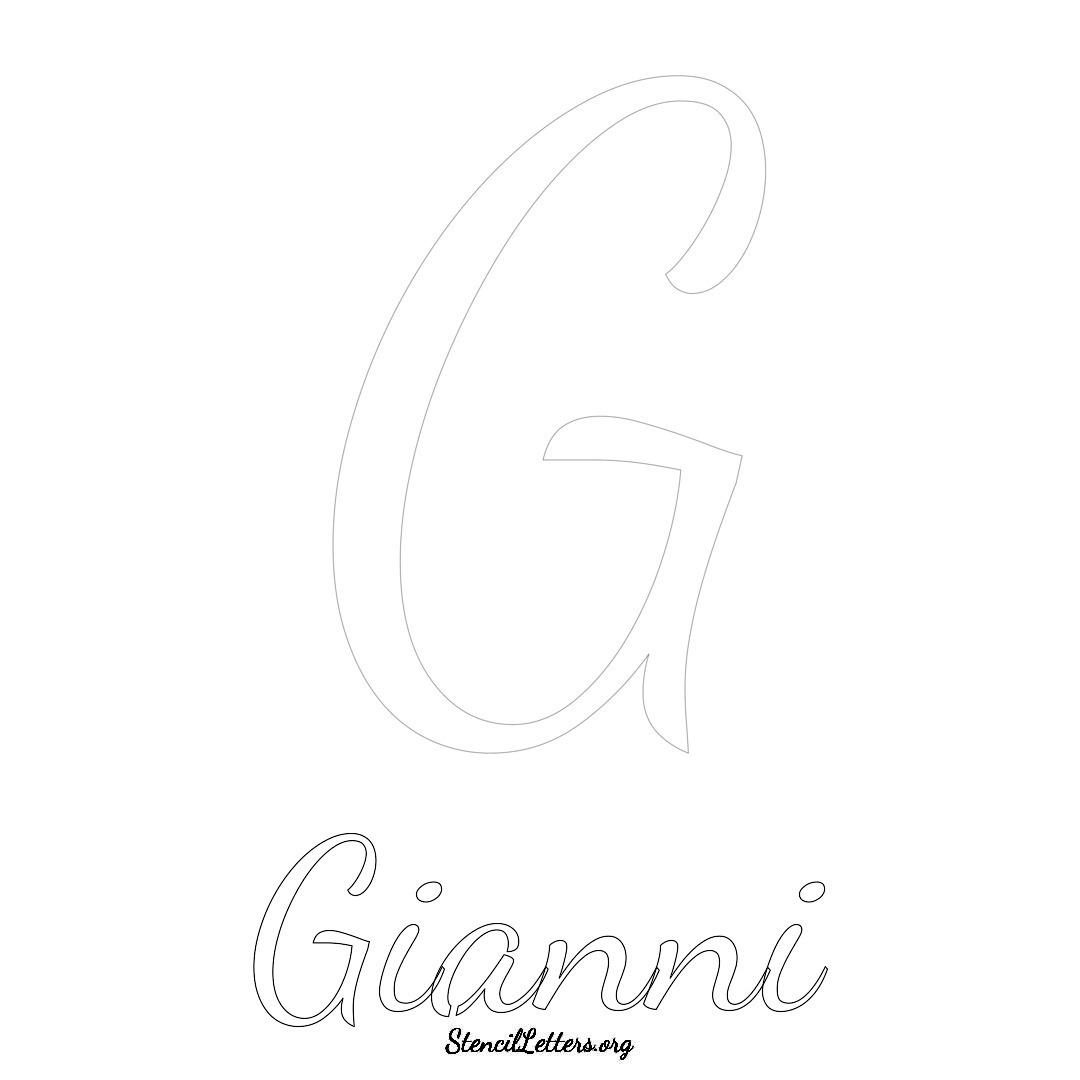 Gianni printable name initial stencil in Cursive Script Lettering