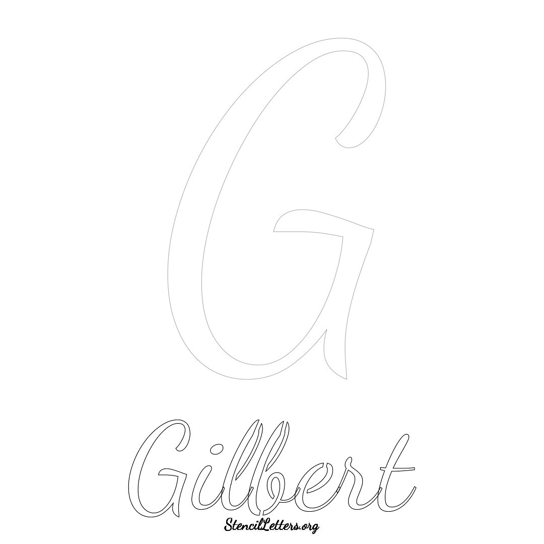 Gilbert printable name initial stencil in Cursive Script Lettering