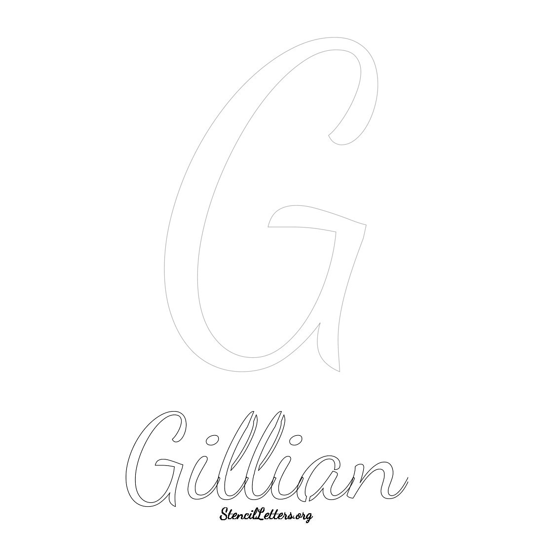Gillian printable name initial stencil in Cursive Script Lettering