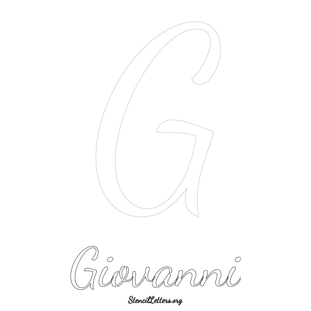 Giovanni printable name initial stencil in Cursive Script Lettering