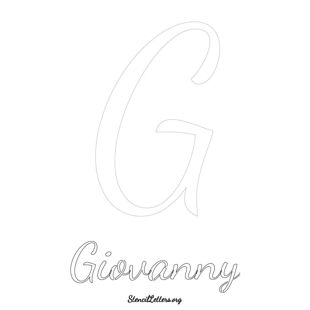 Giovanny printable name initial stencil in Cursive Script Lettering