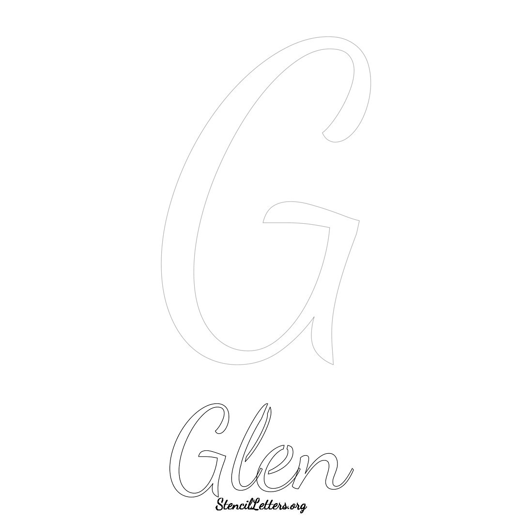 Glen printable name initial stencil in Cursive Script Lettering