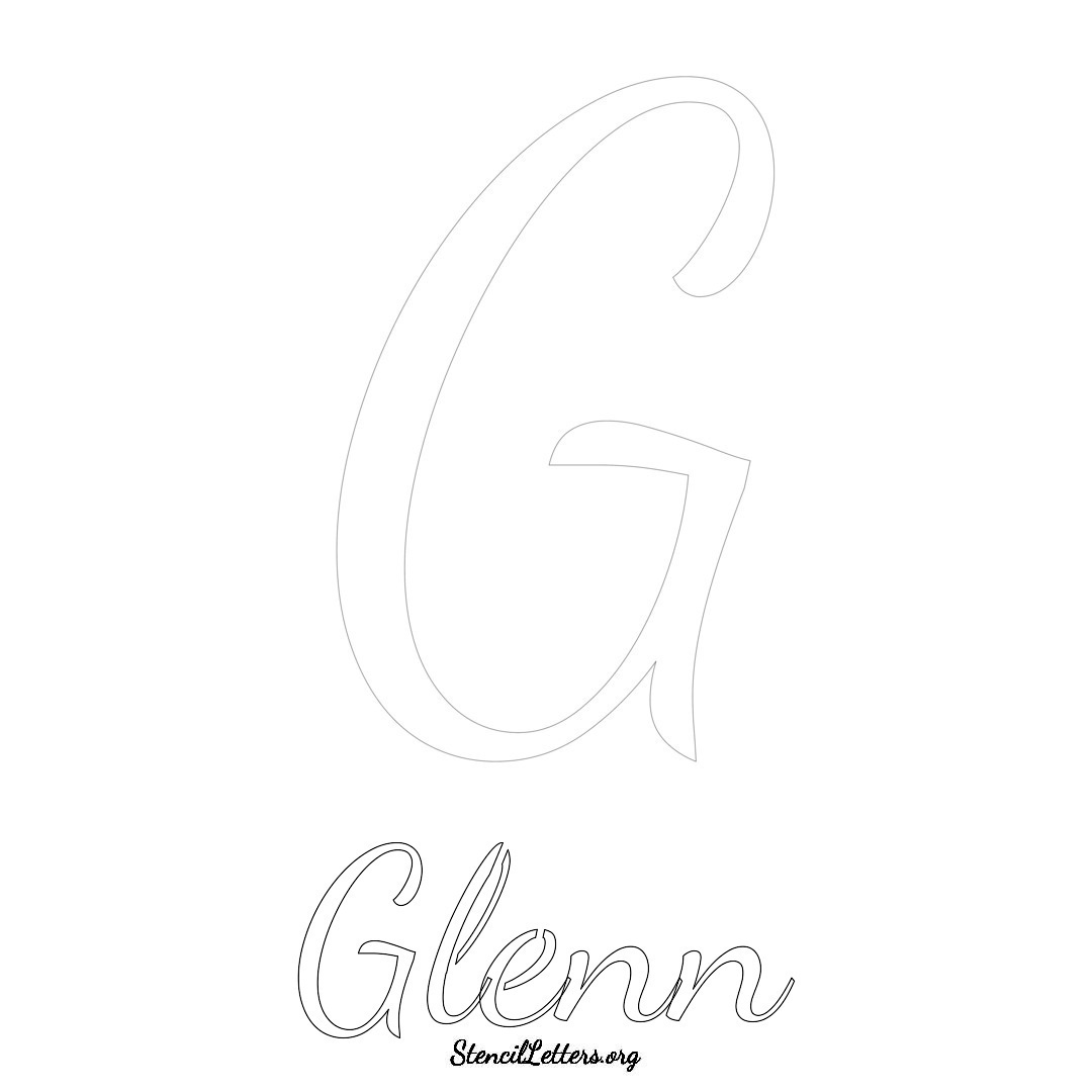 Glenn printable name initial stencil in Cursive Script Lettering