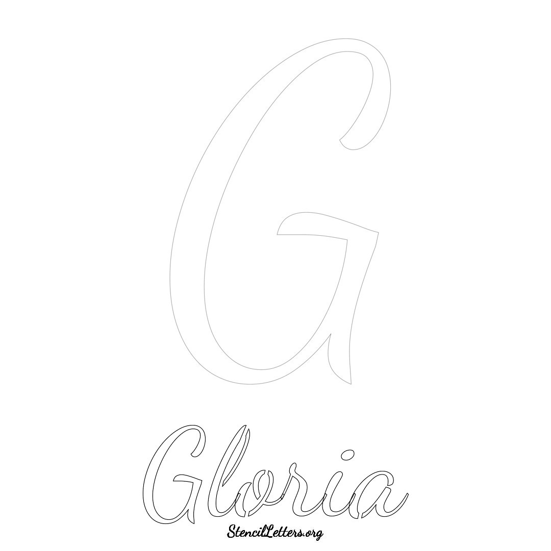 Gloria printable name initial stencil in Cursive Script Lettering