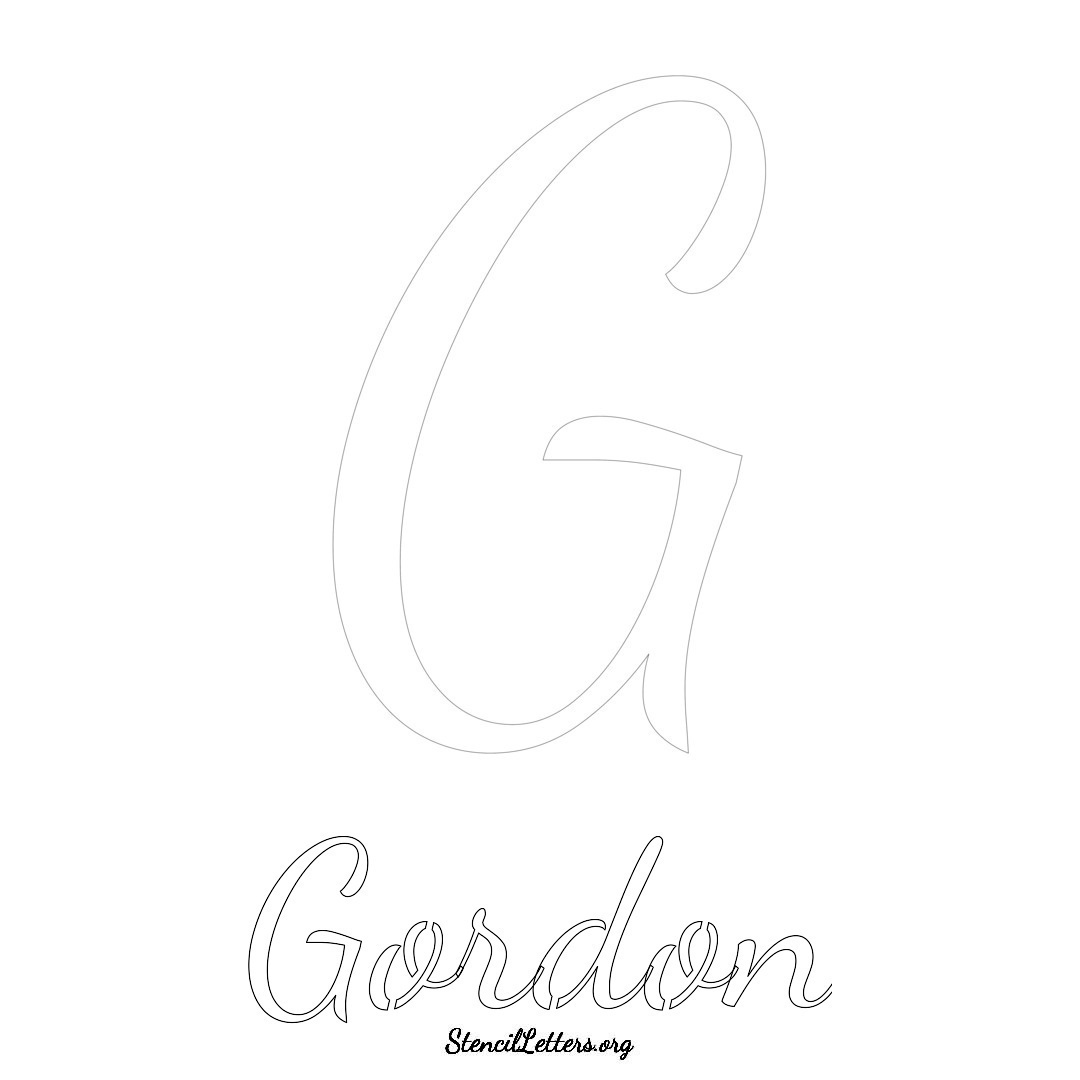 Gordon printable name initial stencil in Cursive Script Lettering