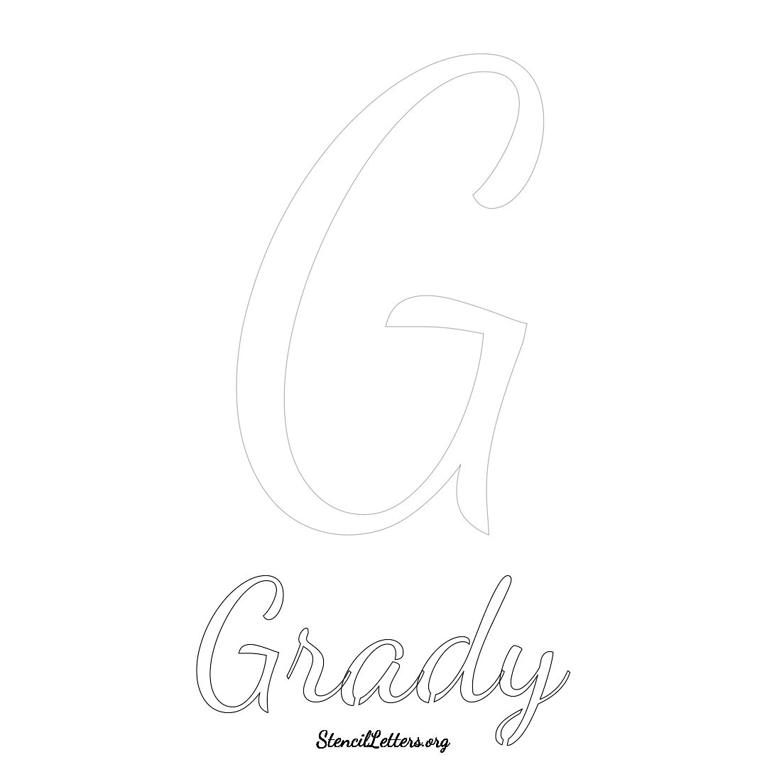 Grady printable name initial stencil in Cursive Script Lettering