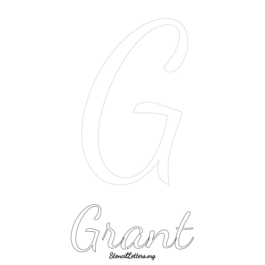 Grant printable name initial stencil in Cursive Script Lettering