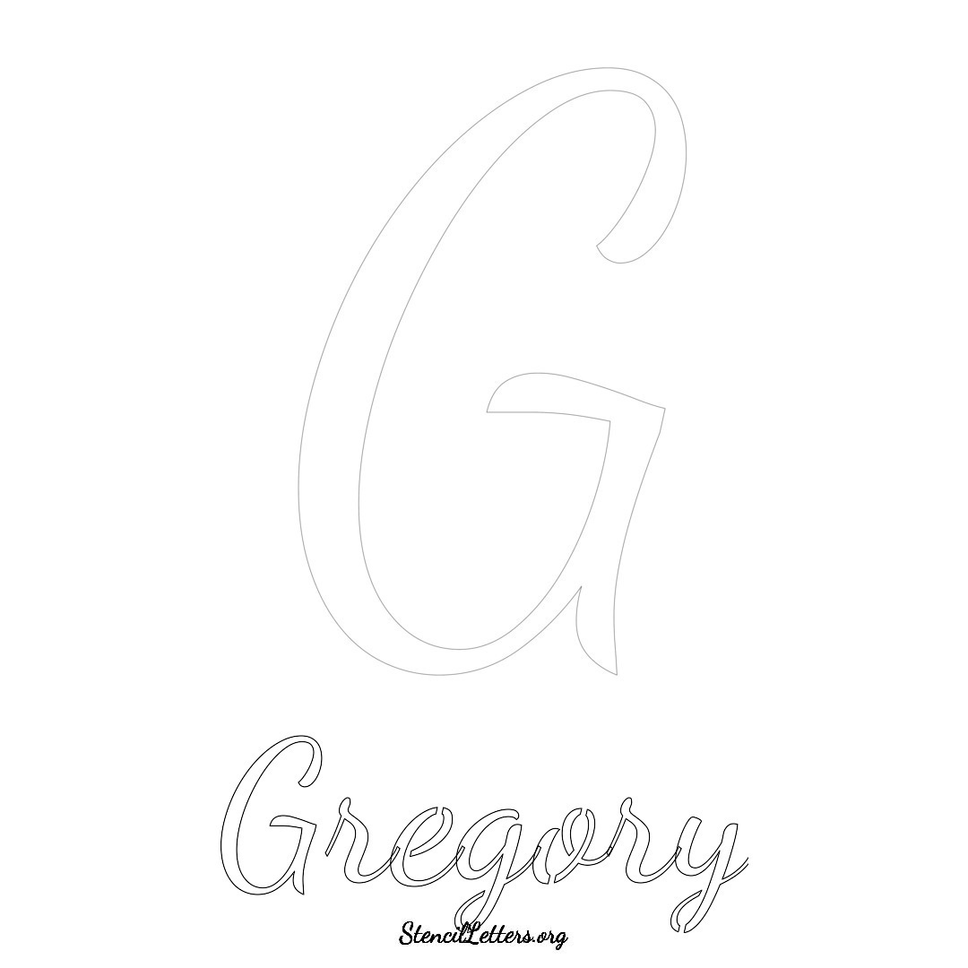 Gregory printable name initial stencil in Cursive Script Lettering