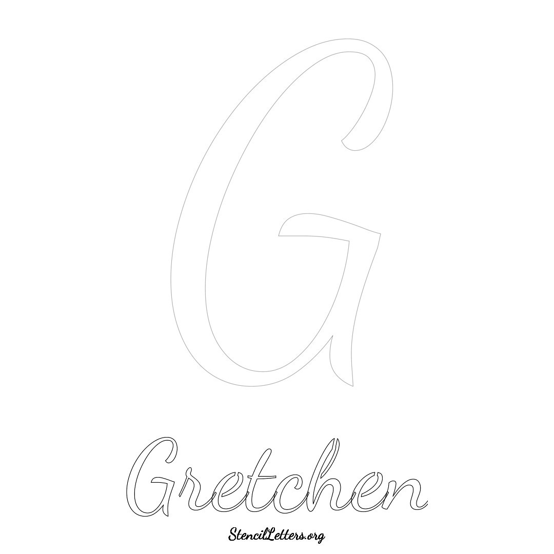 Gretchen printable name initial stencil in Cursive Script Lettering