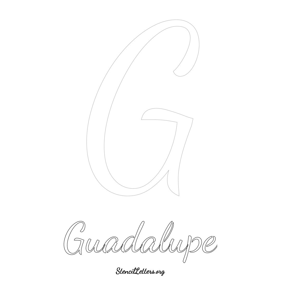 Guadalupe printable name initial stencil in Cursive Script Lettering