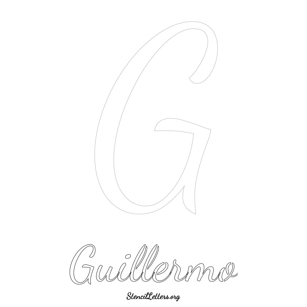 Guillermo printable name initial stencil in Cursive Script Lettering