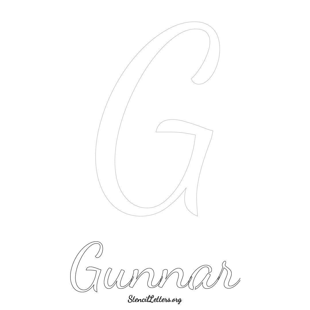 Gunnar printable name initial stencil in Cursive Script Lettering