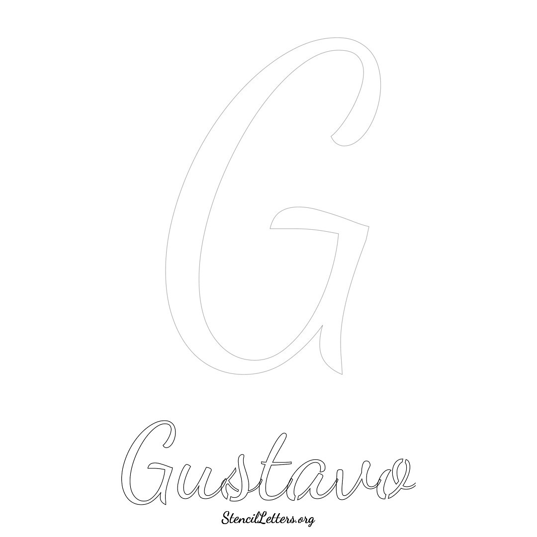 Gustavo printable name initial stencil in Cursive Script Lettering