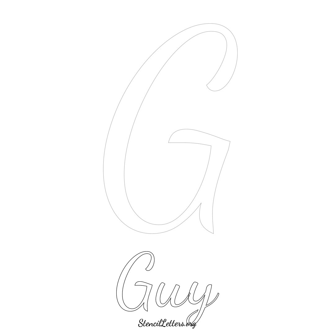 Guy printable name initial stencil in Cursive Script Lettering