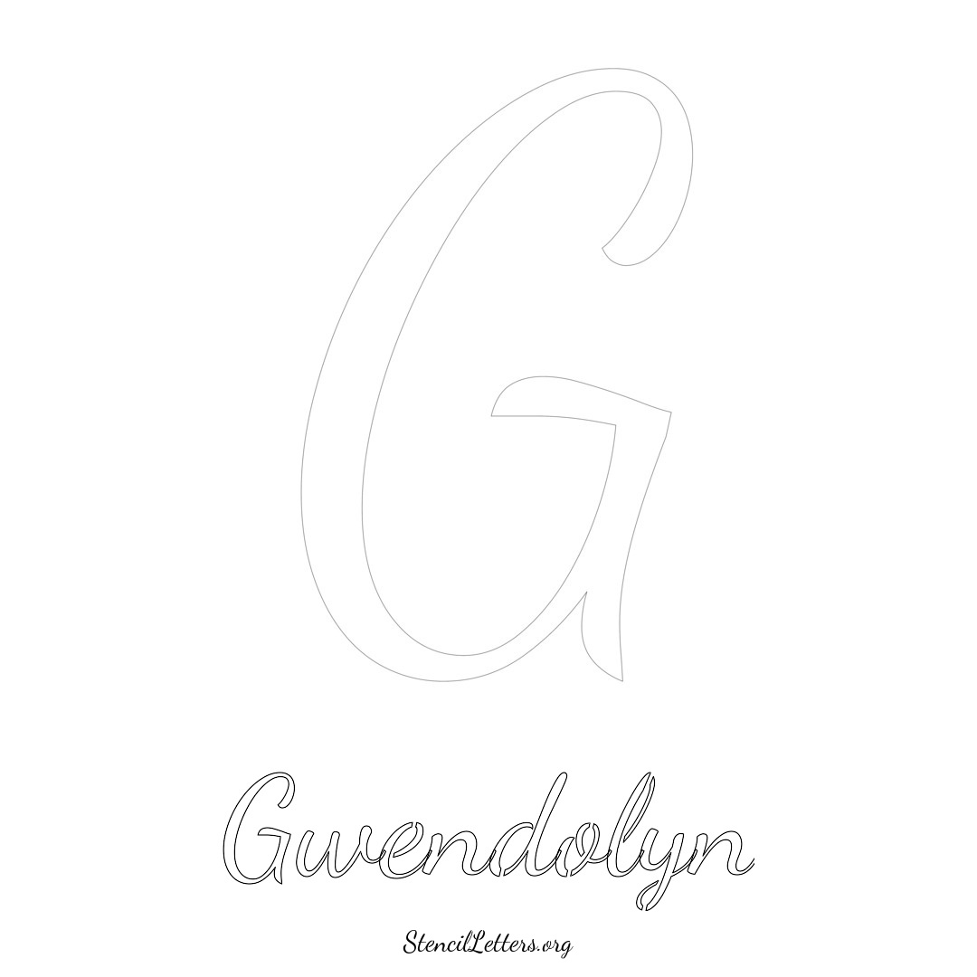 Gwendolyn printable name initial stencil in Cursive Script Lettering