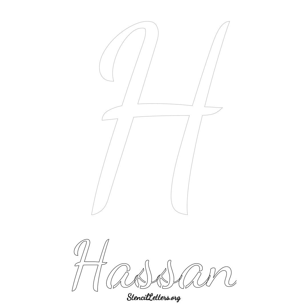 Hassan printable name initial stencil in Cursive Script Lettering