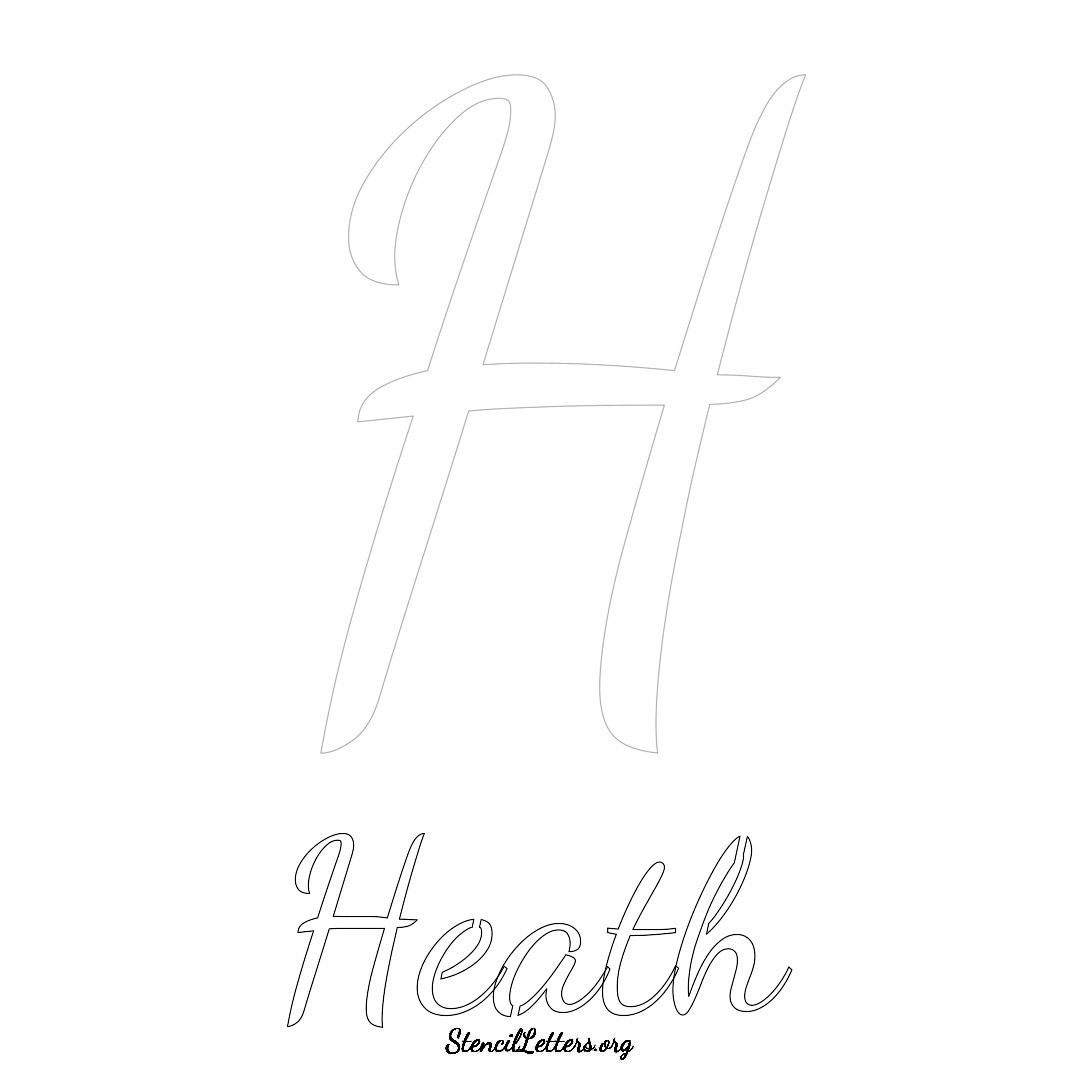 Heath printable name initial stencil in Cursive Script Lettering