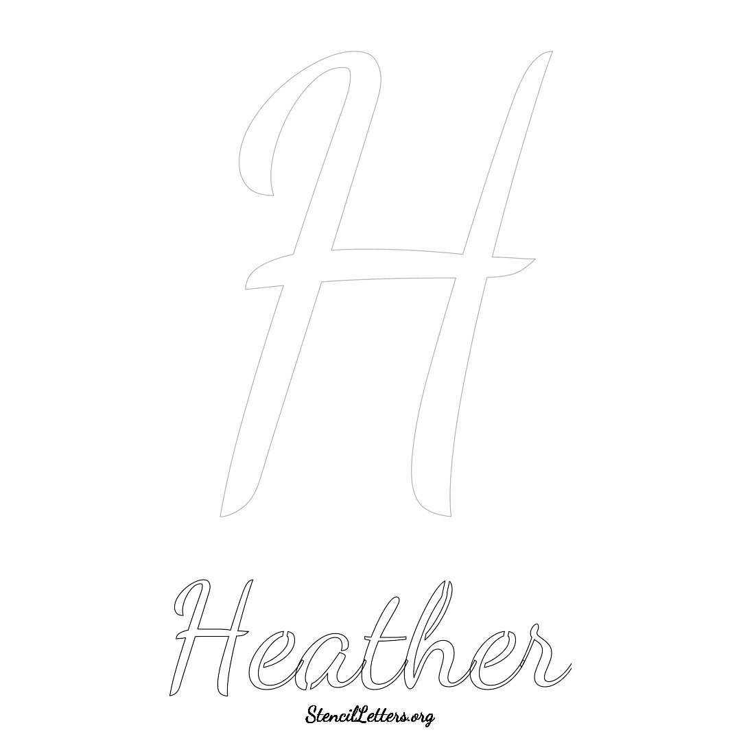 Heather printable name initial stencil in Cursive Script Lettering