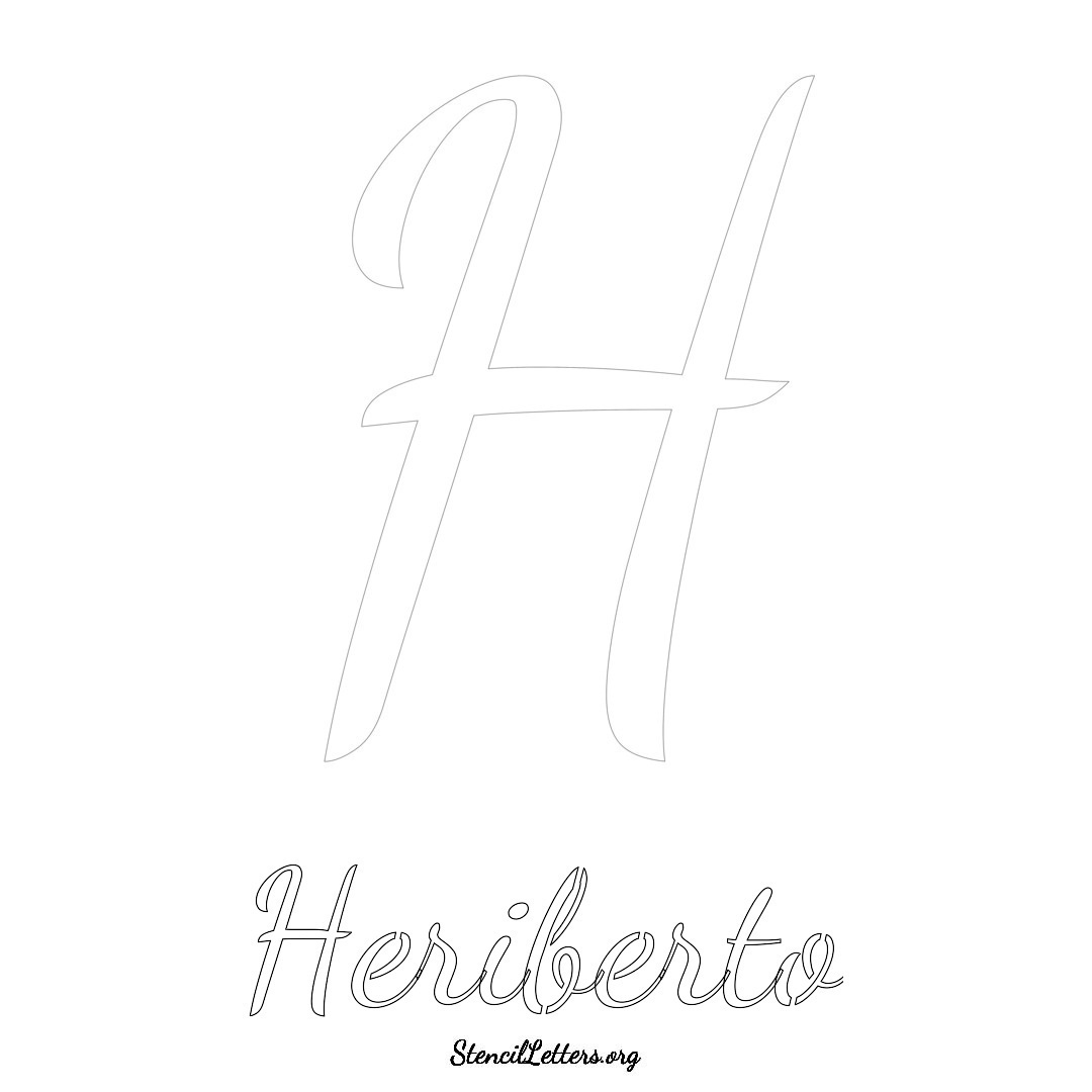 Heriberto printable name initial stencil in Cursive Script Lettering