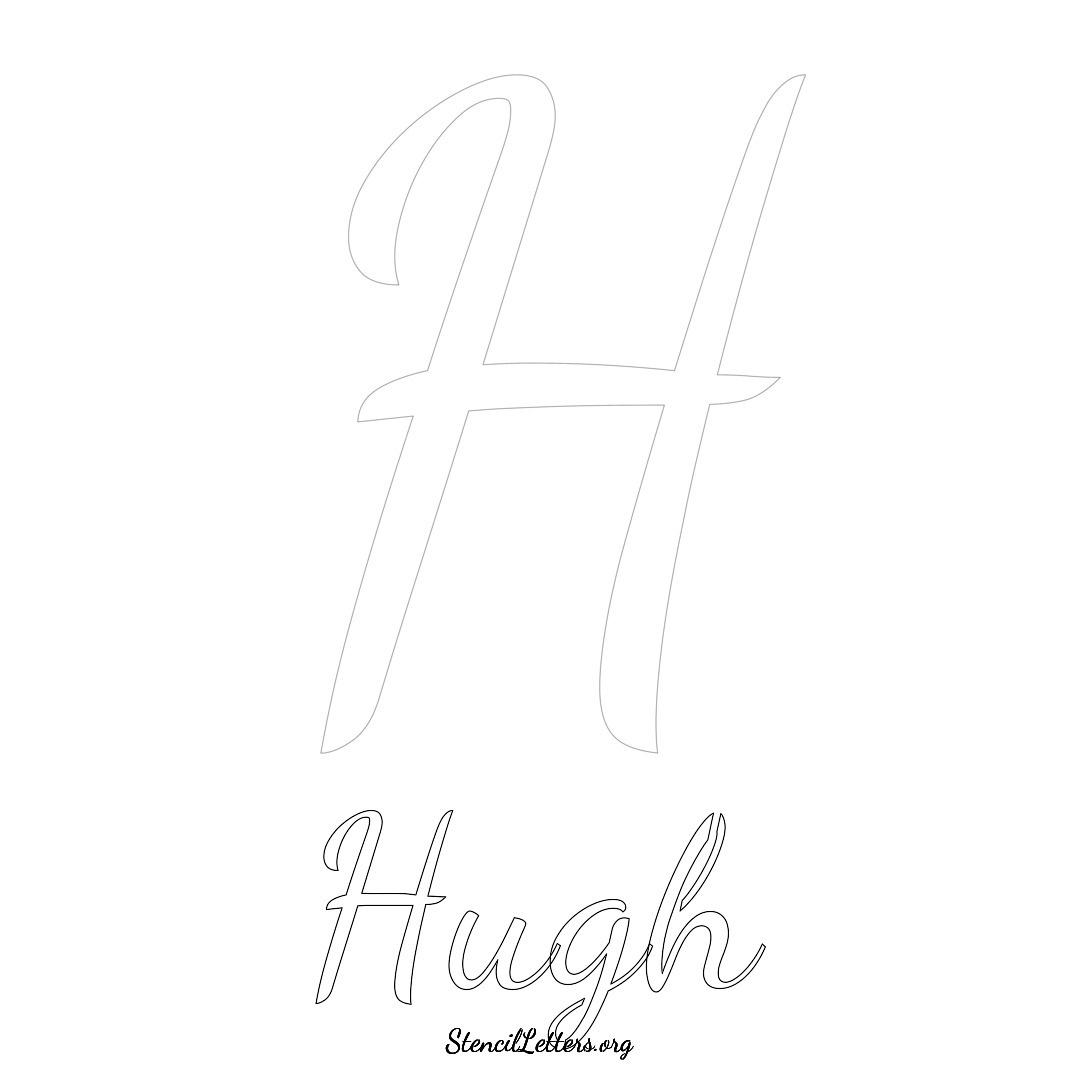 Hugh printable name initial stencil in Cursive Script Lettering