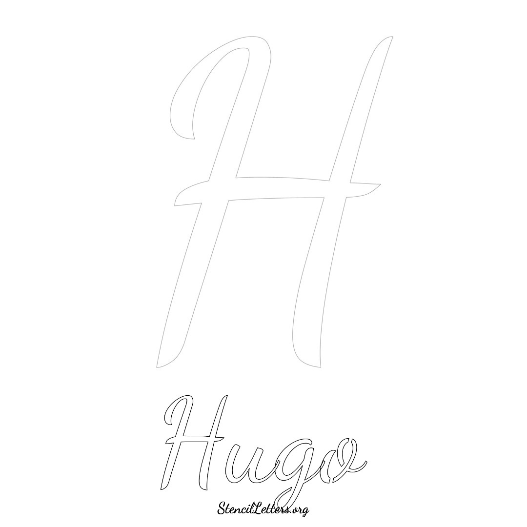 Hugo printable name initial stencil in Cursive Script Lettering