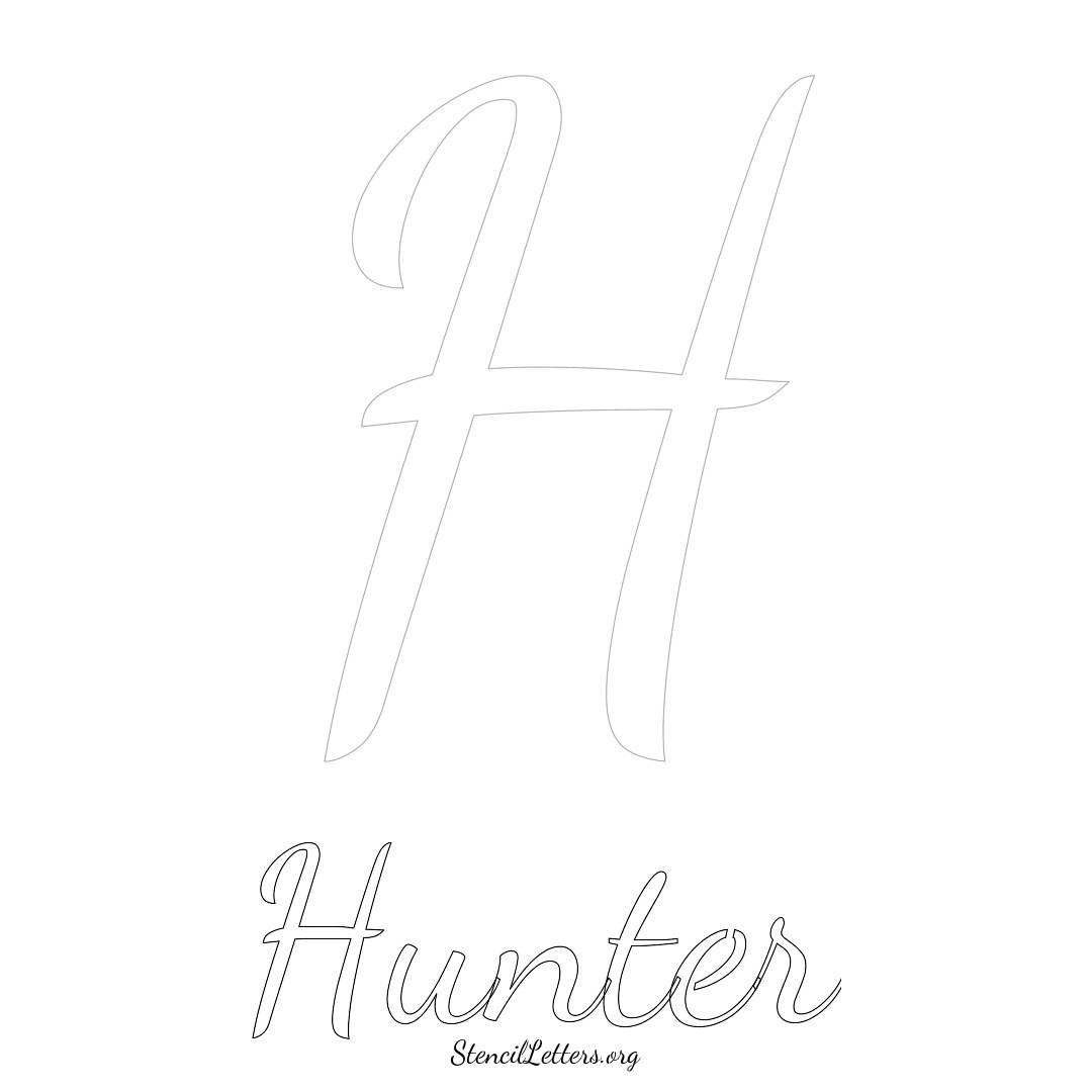 Hunter printable name initial stencil in Cursive Script Lettering