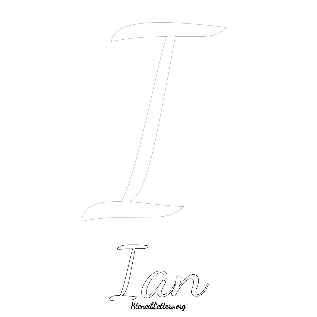 Ian printable name initial stencil in Cursive Script Lettering