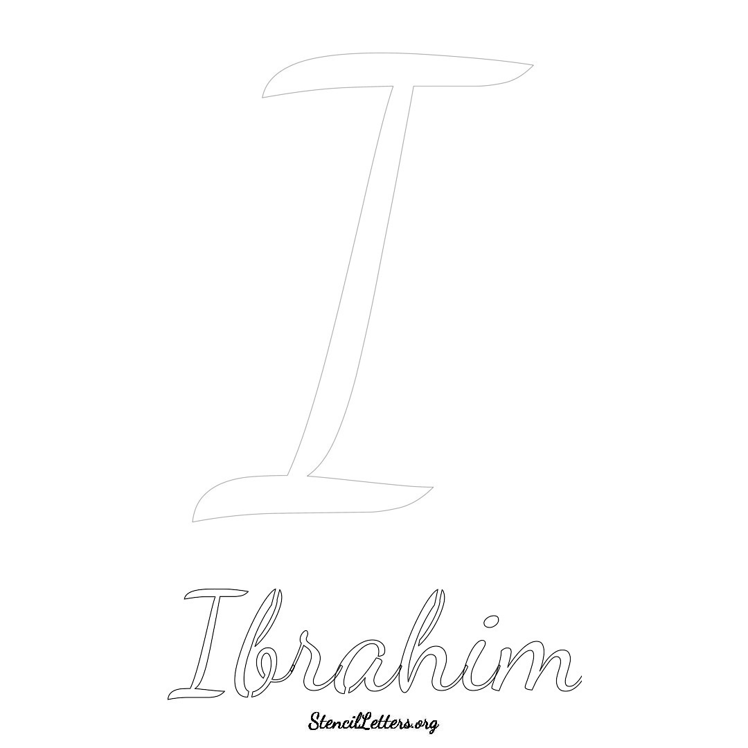 Ibrahim printable name initial stencil in Cursive Script Lettering