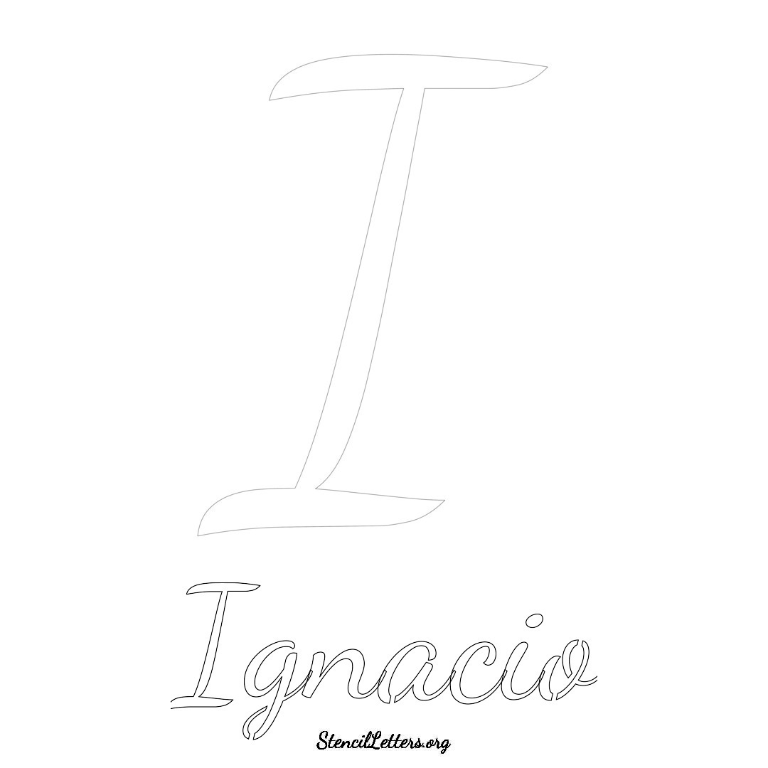 Ignacio printable name initial stencil in Cursive Script Lettering