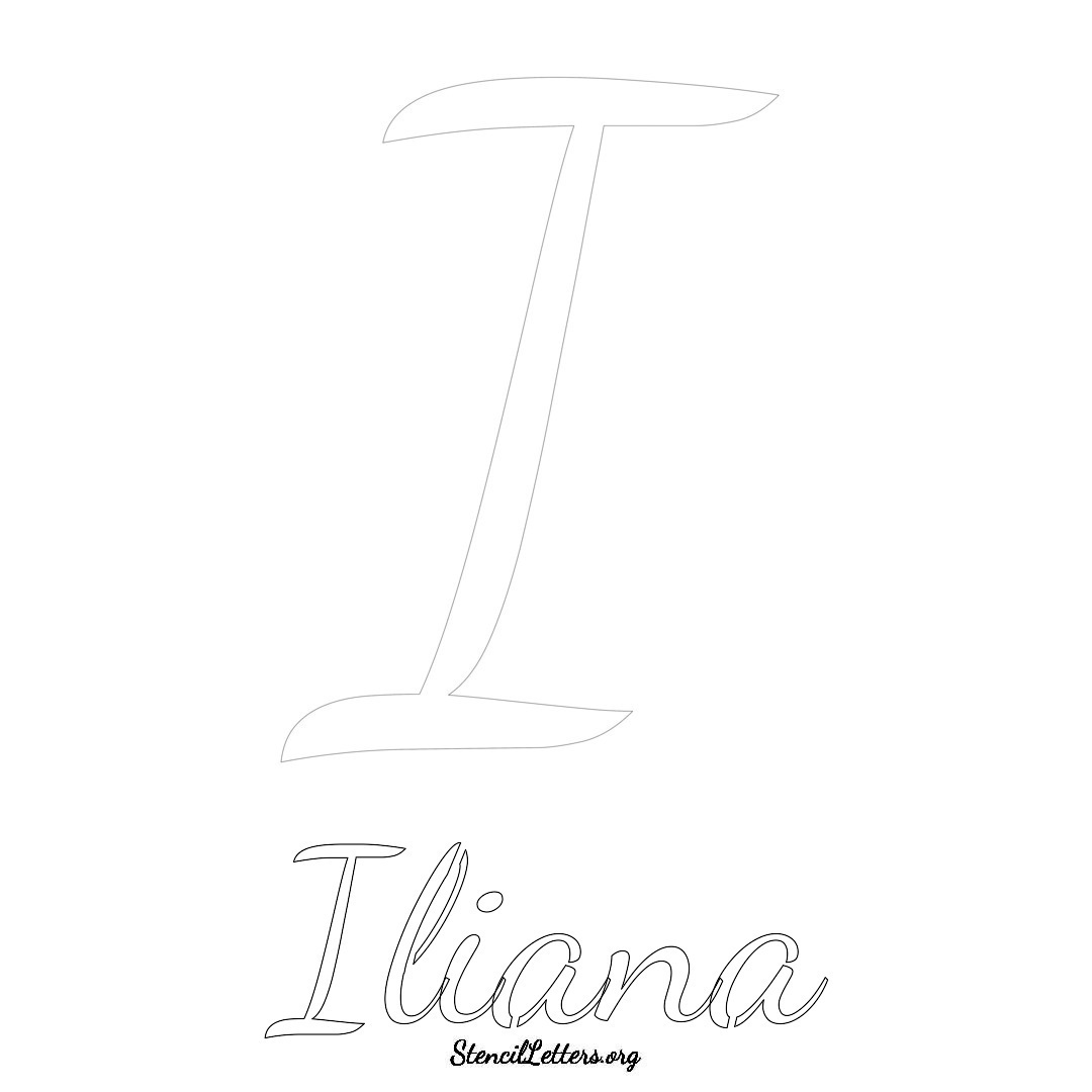 Iliana printable name initial stencil in Cursive Script Lettering