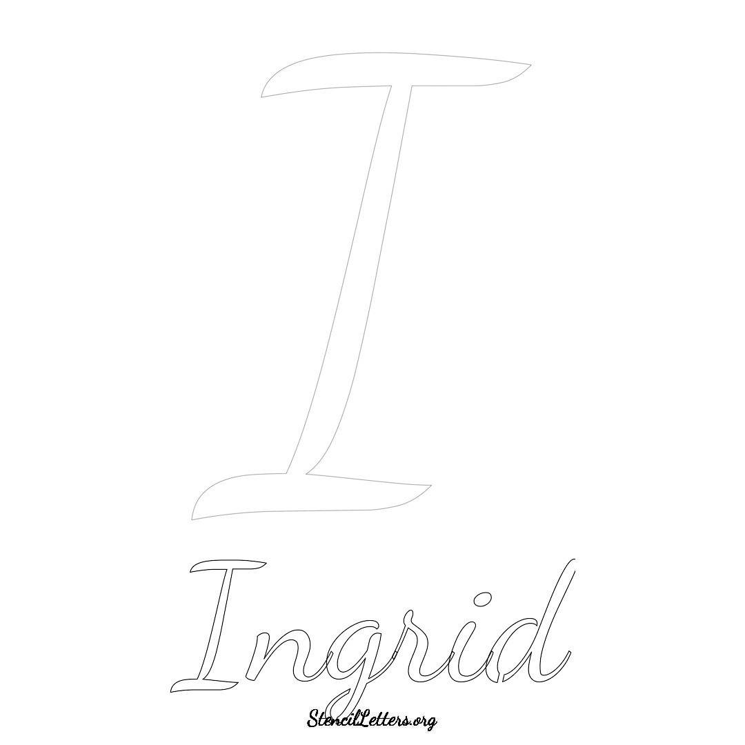 Ingrid printable name initial stencil in Cursive Script Lettering