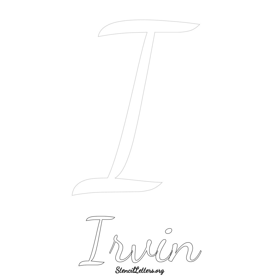 Irvin printable name initial stencil in Cursive Script Lettering