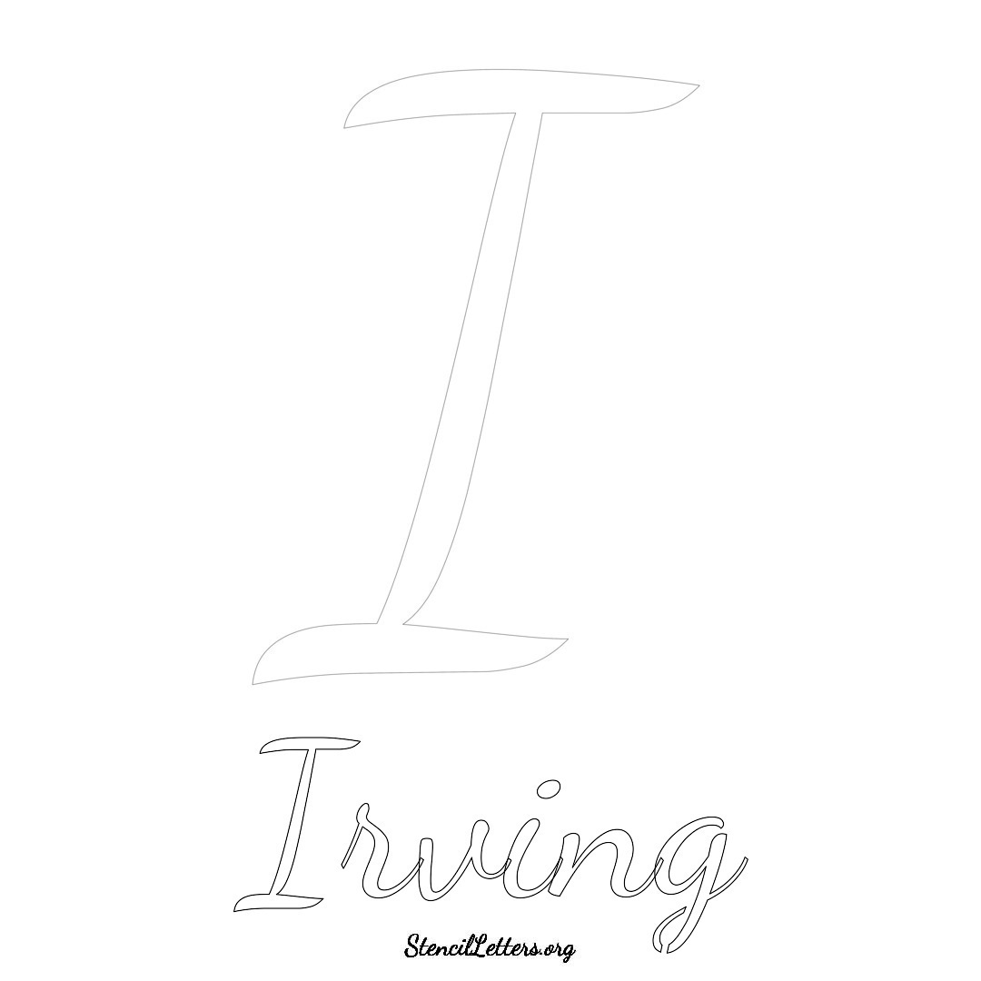 Irving printable name initial stencil in Cursive Script Lettering