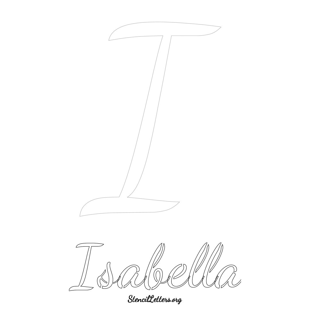 Isabella printable name initial stencil in Cursive Script Lettering