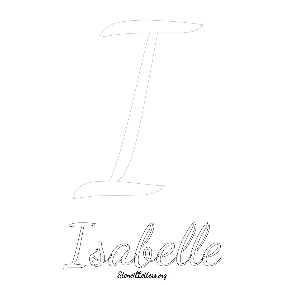 Isabelle printable name initial stencil in Cursive Script Lettering