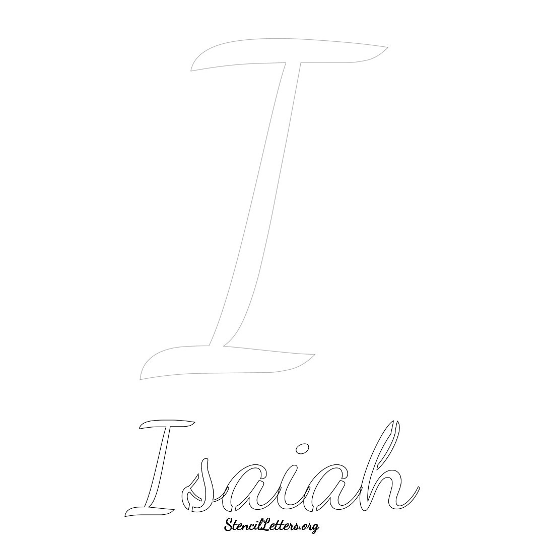 Isaiah printable name initial stencil in Cursive Script Lettering