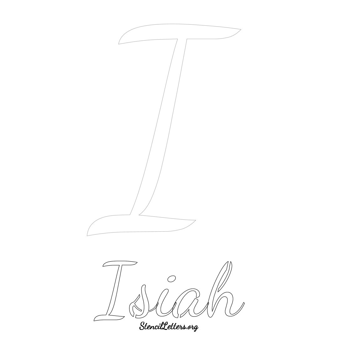 Isiah printable name initial stencil in Cursive Script Lettering