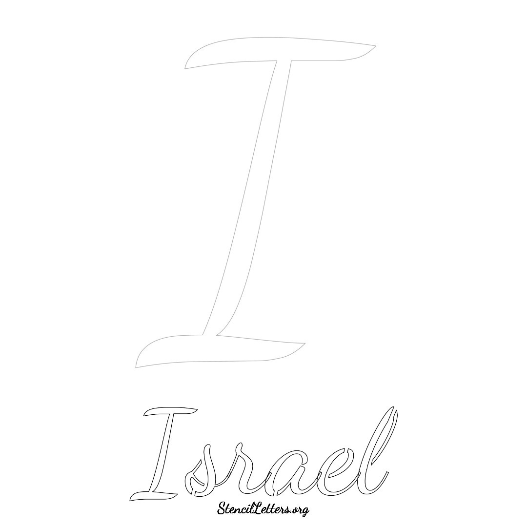 Israel printable name initial stencil in Cursive Script Lettering